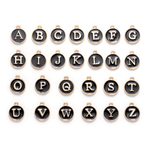 26pcs/Set Alloy Enamel Alphabet Charms Double-Side Embossed Letters Pendant 14mm 