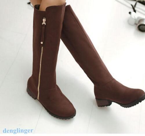 Womens Low Heel Round Toes Zip Fashion Faux Suede Knee High Boots Fashion Shoes