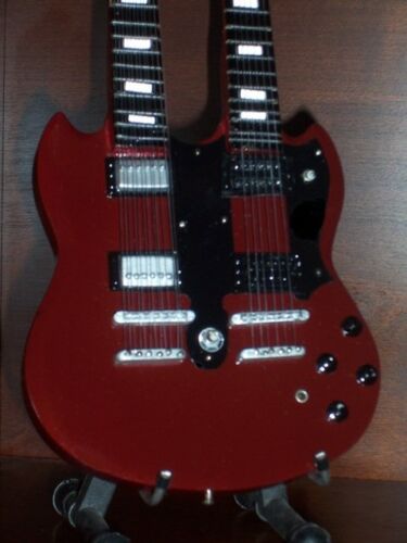 Mini Guitar LED ZEPPELIN JIMMY PAGE GIFT Red Doubleneck Memorabilia FREE STAND 