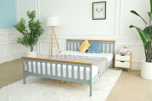 White Wood Bed Frame Single Double King Slatted With Headboard Solid Pine Grey
