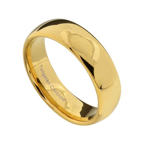6mm Gold Plated Tungsten Men Women Wedding Band High Polish Dome Top Ring