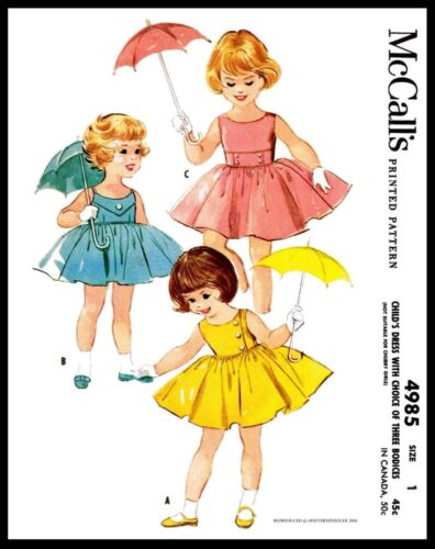 McCall's #4985 Fabric Sewing Pattern Girl's Dress Frock 3 Bodice Vintage 1 OR 4 