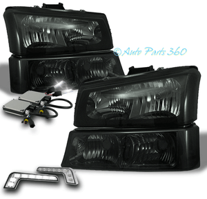 03-06 CHEVY SILVERADO PICKUP SMOKE CRYSTAL HEADLIGHT+BUMPER+LED DRL+6K XENON HID