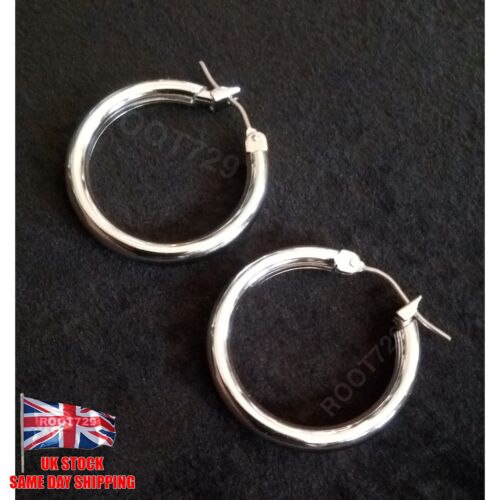 UK SELLER 1inch Round Hoop Earrings Pair Silver Fashion Jewellery 25mm