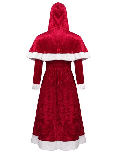 Frauen Weihnachtskostüm Kapuzen Umhang Cape und Langarm Midi Kleid Partykleid