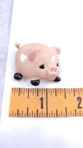 W ADORABLE Pink Enamel Piglet Pig Piggy  BROOCH Pin Curly Tail Swine 