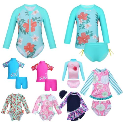 Baby Girls Kids Flower Swimsuit Rash Guard UV Protective Beach Swimwear Sunsuit