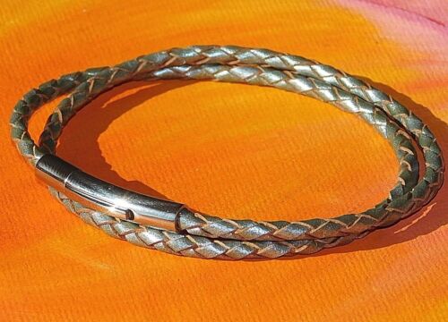 ladies 3mm Silver leather /& stainless steel bracelet by Lyme Bay Art Mens