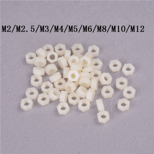 50X White nylon hex nut plastic nuts Hexagon PC Electronic accessories M2-M12 FO