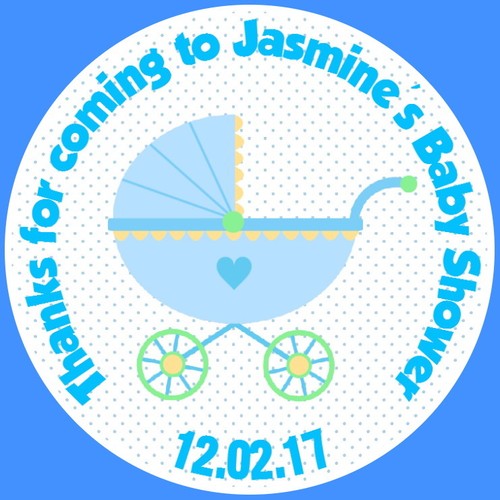 bs876 STICKERS, 24 BABY BOY PERSONALISED GLOSSY SHOWER CHRISTENING