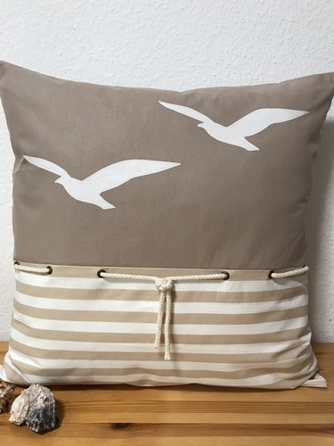 Seagulls 1 maritime Pillowcase Cushion Cover Country Style Beige//White Striped 40x40