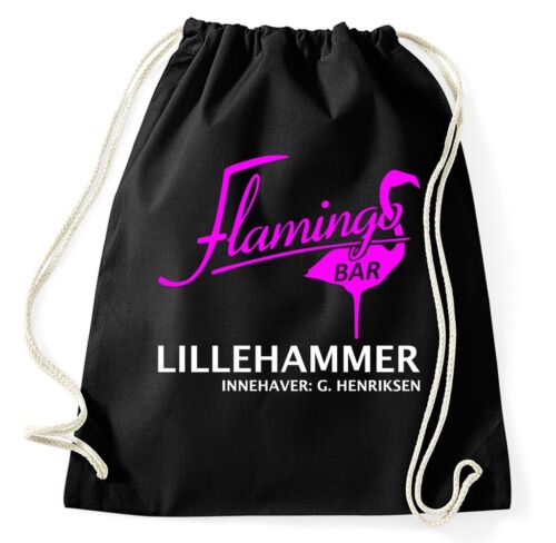 Flamingo Bar Logo Lilyhammer Lillehammer turnbeutel sport sachet jutebeutel