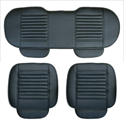 Full Set Car Seat Covers Front Rear PU Leather Cushion Protector Mat Black Beige