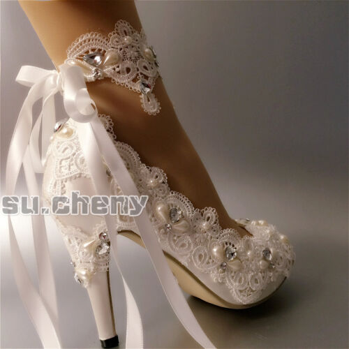 su.cheny white ivory satin rhinestone open toe ribbon ankle Wedding Bridal shoes