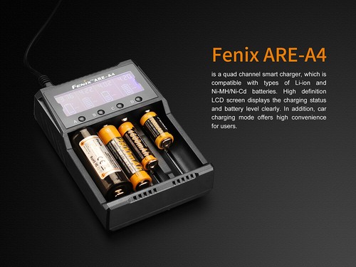 Fenix ARE-A4 Charger AC//DC Charging for 10440 16340 18650 26650 AA AAA Battery