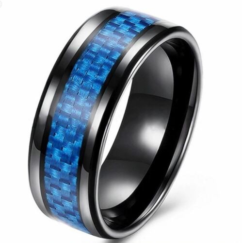 Ring Fingerring  Edelstahl /& Legierung unisex mit Blau Carbon Fiber 8 mm 24L
