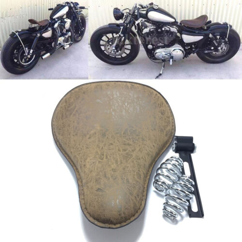 Motorcycle Leather Solo Seat Cover 3" Spring Swivel Bracket For Harley Chopper 