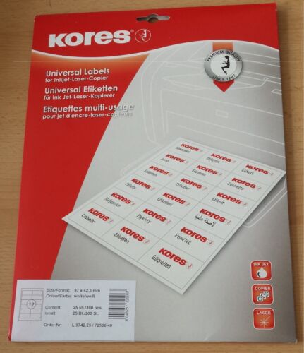 Kopierer L9742.25 Kores Universal Etiketten 97x42,3 mm white Inkjet Laser u