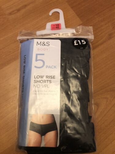 M&S Size 18 Low Rise Shorts 5 Pack No Vpl Black Bnwt Rrp £15 