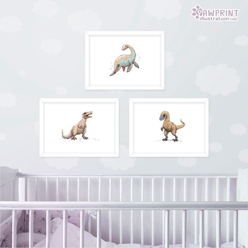 Dinosaur Nursery Print Set Of 3New Born Baby Boy Christening GiftsUnframed