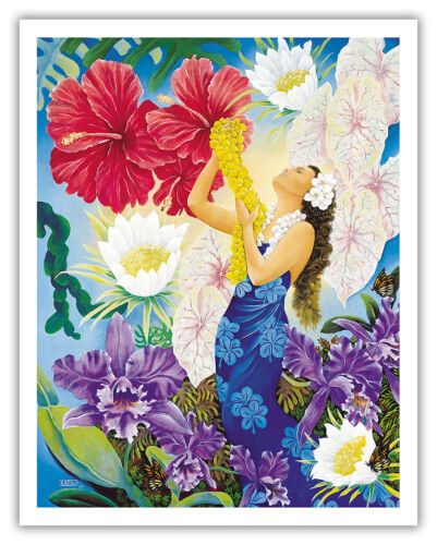Lei Aloha Hawaiian Hula Dancer Rapozo Flower Vintage Art Poster Print Giclee