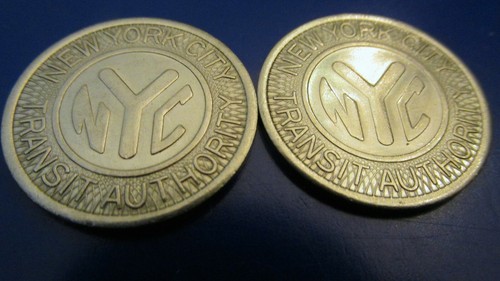 2 NEW YORK CITY SUBWAY TOKENS AQUEDUCT RACETRACK
