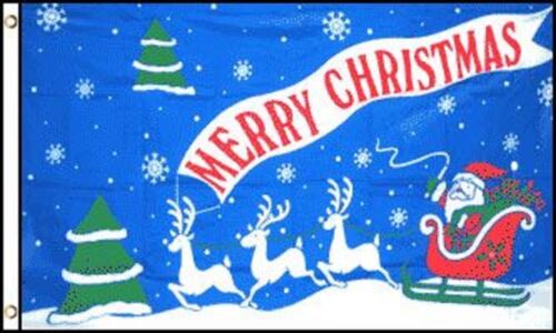 Merry Christmas Santa Reindeer Sleigh 3 x 5 Novelty Flag Banner 