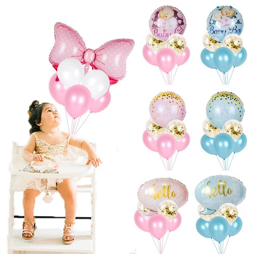 6Pcs Baby Shower Foil Confetti Balloon Set Boys Girls Gender Reveal Party Decor