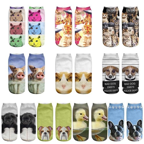 Frauen Männer Low Cut Söckchen Baumwolle 3D Printed AnimalsDog Cat Crew Socken
