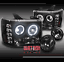 07-13 GMC SIERRA DENALI HALO LED BLACK PROJECTOR HEAD LIGHT+SMOKE BUMPER FOG SET