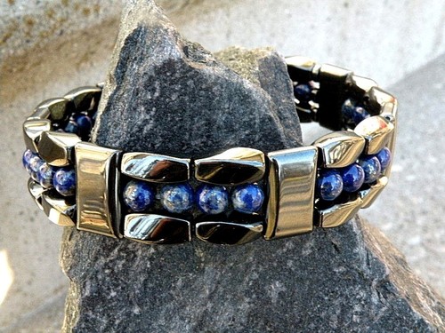 Men/'s Woman/'s Magnetic Blue Lapis Lazuli Hematite Bracelet Anklet Necklace 3 row