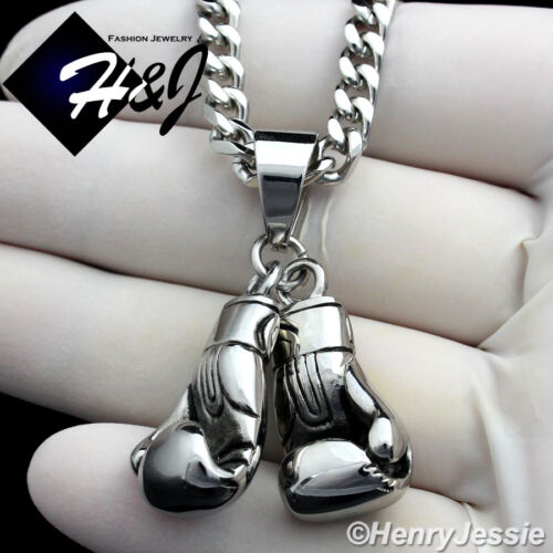 24"MEN Stainless Steel 4.5mm Silver Cuban Curb Necklace Boxing Glove Pendant*P87 