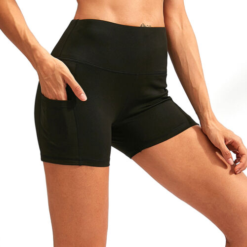 Womens Compression Sports Yoga Shorts Tummy Control Workout Gym Running Bottoms 