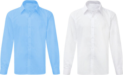 Boys' Shirts (2-16 Years) Boys School Shirt Uniform Long Sleeve White Sky  Blue Twin Pack Age 2-18 Year UK festivalwinkel