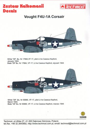 Details about   TM32008 NEW Techmod Decals 1:32 Vought F4U-1A Corsair USN Collection 