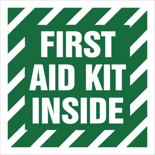 FIRST AID KIT INSIDE DECAL 4/" X 4/" SCREEN PRINTED DOUBLE GLUE