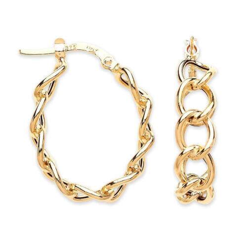 9ct Yellow Gold 20x15mm Open Curb Link Oval Hoop Earrings Hallmarked