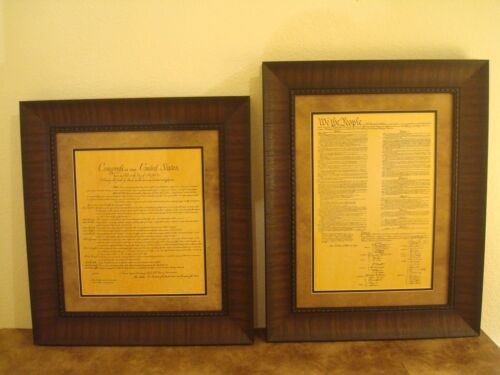 FRAMED THE BILL OF RIGHTS & CONSTITUTION OF U.S. PRINTED PARCHMENT PAPER