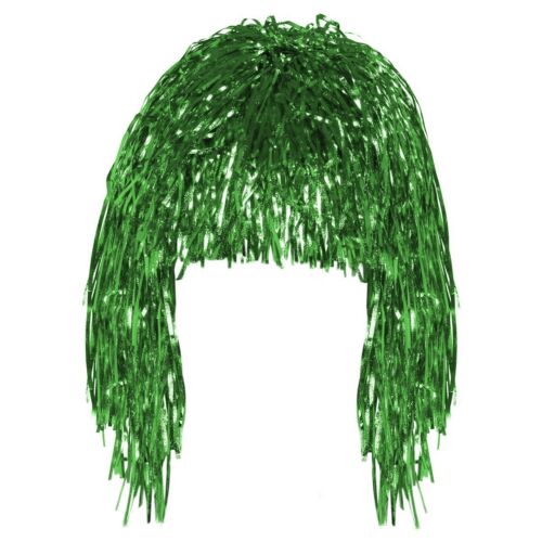Green Tinsel Wig  70,s 80,s Shiny Metallic Foil  Fancy Dress Costume Accessory
