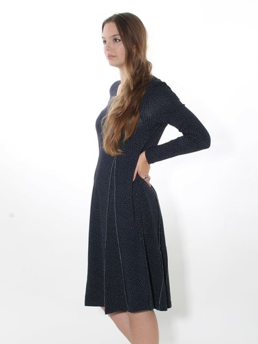 10/% Kleid von Simclan Gr 36 40 42 Jersey dunkelblau grüne Pünktchen