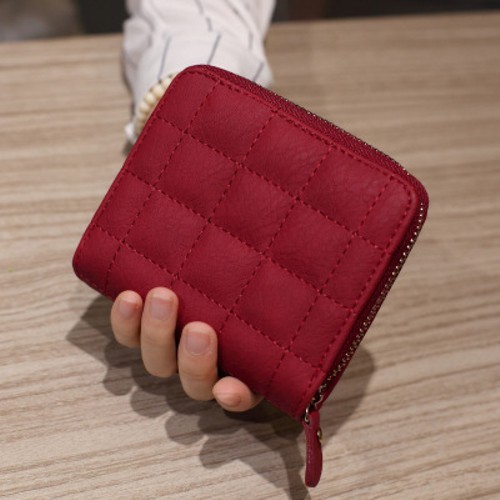 Donna Portafoglio in pelle con motivo a Plaid Borsellini Donna Porta Carte Di Credito Piccolo Wallet Zipper Moda