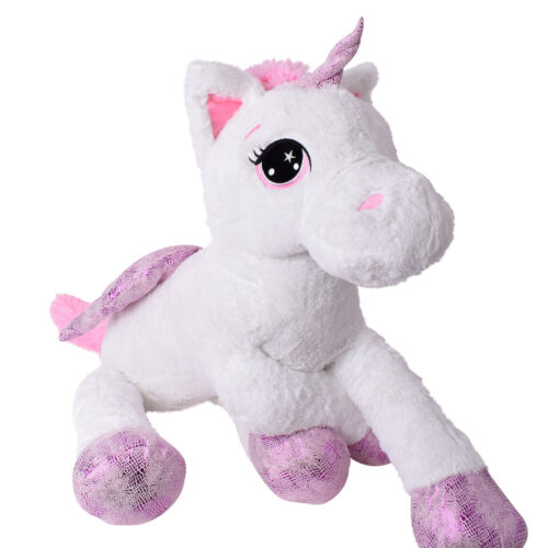TE-Trend Plüschtier Einhorn Unicorn liegend 60cm weiß pink mit Flügel mehrfarbig