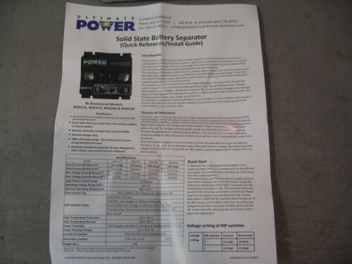 Bi Direc 12 Volt 175 amp ULTIMATE POWER SOLID STATE BSD175 Battery Separator