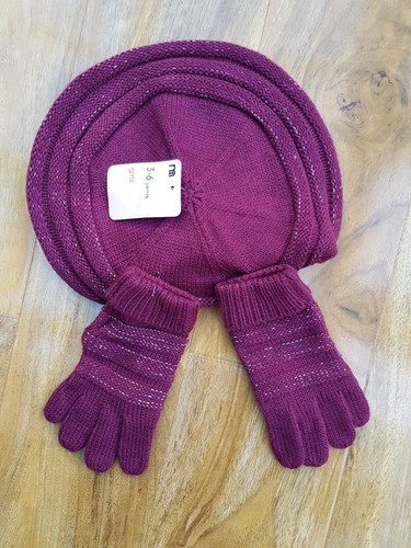 MOTHERCARE GIRLS BERET HAT AND GLOVES SET PLUM BRAND NEW