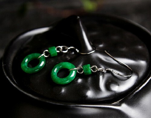 T03 Ohrringe Reifen Kreis aus Jade grün 925 Sterling Silber