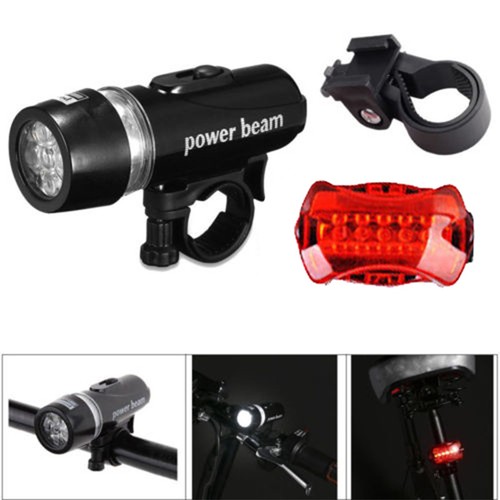 Waterproof Bike Bicycle Front 5 LED Head Light Rear Safety Lamp Flashlight Set