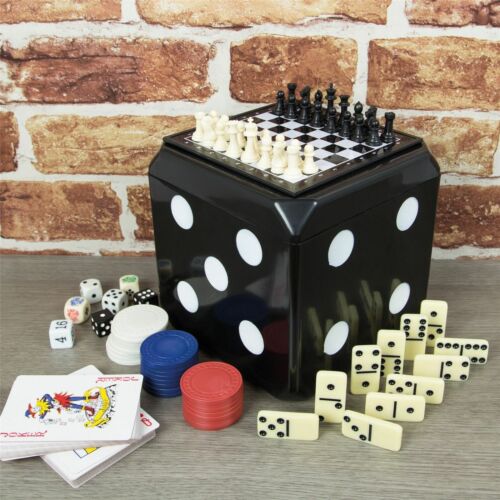 Cards Poker Dice /& Backgammon 6 in 1 Games Cube Set Dominoes Chess Draughts