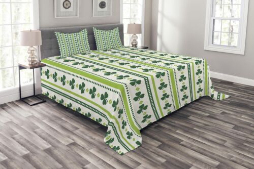 Irish Clovers Lines Dots Print Details about   Floral Quilted Bedspread & Pillow Shams Set 