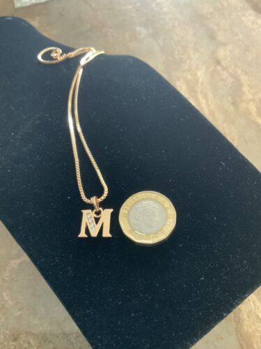 18K Ct Gold Filled Box Chain Necklace With Initial Letter M Alphabet 45cms 