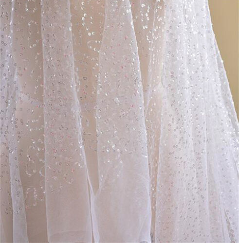 Vintage 55" Wide Beaded Bridal Tulle Lace Fabric Ivory Wedding Dress Lace 0.5 Y 